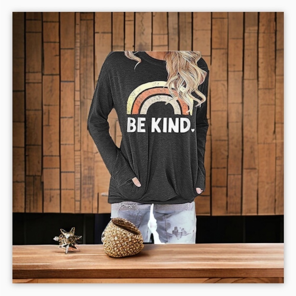 FuyxxmerBe Kind rainbow Sweatshirt with Pockets-like newSz M-L☀️Lake life!​​ - Picture 11 of 14